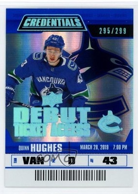 2019-20 Credentials Debut Ticket Access /299 Tier 4 Quinn Hughes Rookie RC 1u5y