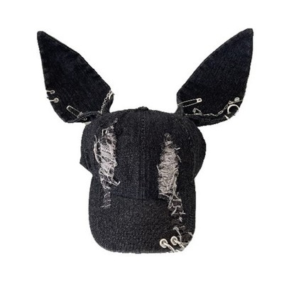 Adult Teen Distressed Baseball Hat Summer Visor Hat Rabbit Ears Decal Hiphop Hat