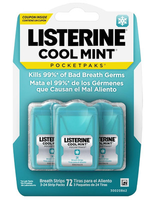 LISTERINE POCKETPAKS Fresh Breath Strips - Cool Mint, 24 Strips Pack
