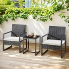 3PC Rattan Furniture Bistro Set Garden Table Chairs Patio Outdoor Black/Grey