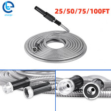 Lightweight 25/50/75/100FT Stainless Steel Metal Garden Water Hose Pipe Flexible