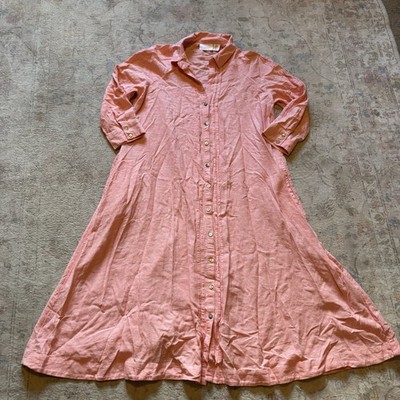 Calypso St. Barth Women s Linen Maxi Eyelet Shirt Dress Size Medium Pink EUC