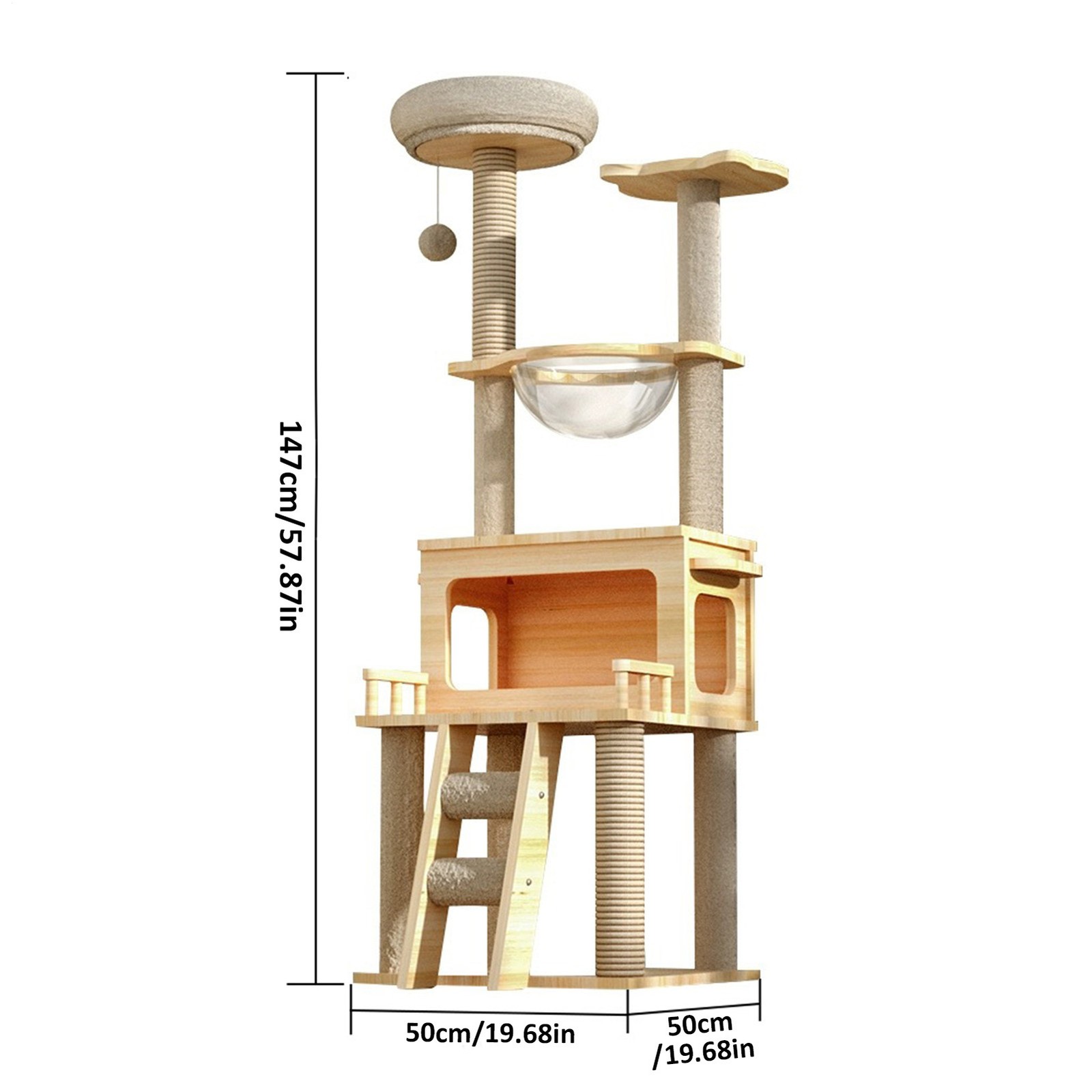 57in Cat Tree Tower with Condo, Scratching Posts & Play Perches for Large Cats
