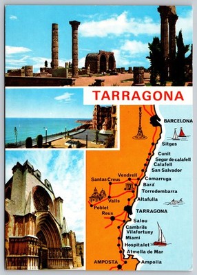 Tarragona Spain Costa Dorada Roman Ruins Cathedral Coastal Map View Postcard