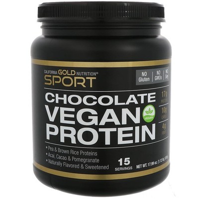 California Gold Nutrition, Chocolate Flavor Vegan Protein, Pea & Brown Rice,510g