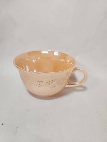 Vintage Fire King Laurel Leaf Peach Lusterware Glass Coffee Tea Cup 2 1/2" Tall