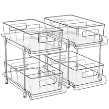  2-Tier Bathroom Organizer with Dividers, Clear Under Sink and Pull Clear-2Pcs