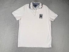 Tommy Hilfiger Polo Shirt Men Large White Cotton Blend Short Sleeve Slim READ