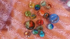 vintage marbles lot all cats eye 5-6 ribbon assorted colors. Glass