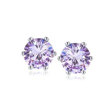 925 Sterling Silver Birthstone Earrings for Women Small Stud Earrings Round/P...