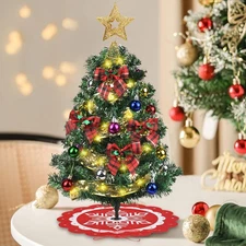 2Ft Tabletop Small Christmas Tree Artificial Mini with Lights & Ornaments Xmas