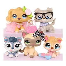 5PCS Pet Shop Cocker Spaniel Collie Husky Shorthair Cat with Accessories Gift