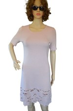 Ann Taylor Dusty Pink Knitted Short Sleeves Laser Cut Hem Dress Women's Size S