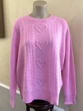 CHARTER CLUB XL CASHMERE SWEATER  HEART TEXTURED CREW NECK VALENT PINK NWT $209