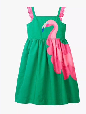 Mini Boden Green Dress with Pink Flamingo