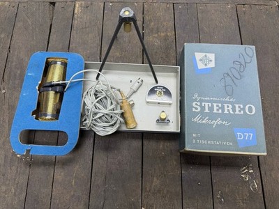 VTG Telefunken D77 Dynamisches Stereo Mikerofon Microphone & Stand Box   AS IS