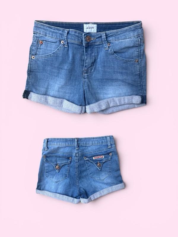 Hudson Girls Blue Denim Shorts Size 14 Medium Wash Cuffed Pockets Button
