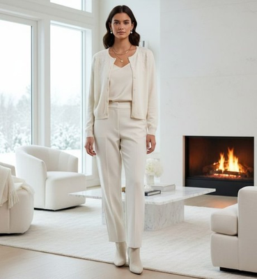 #ad Chelsea Cambell Charter Club White Cashmere Cardigan Floral Embroidery Large $26.55