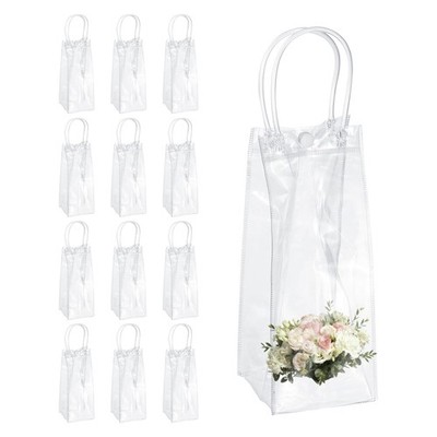 12Pcs 9.84'' x 3.9'' x 3.94'' Clear Reusable Gift Bags with Handle PVC Plastic Bag