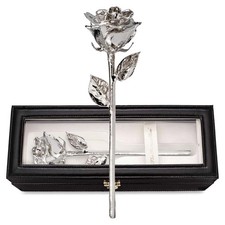 Real Rose Dipped in Platinum, Handcrafted Preserved Rose in Luxury Leather Di...
