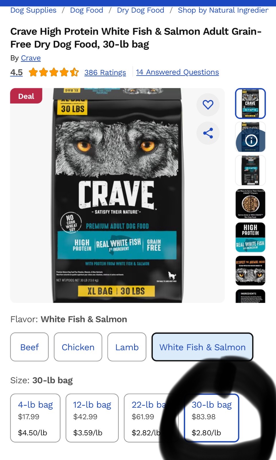 30 lb and 22 lb crave dog food