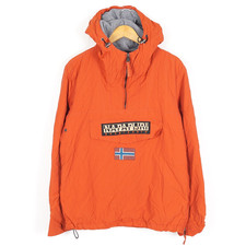 NAPAPIJRI Men's Jacket Anorak Size S Hooded Orange 1/4 Zip Pockets