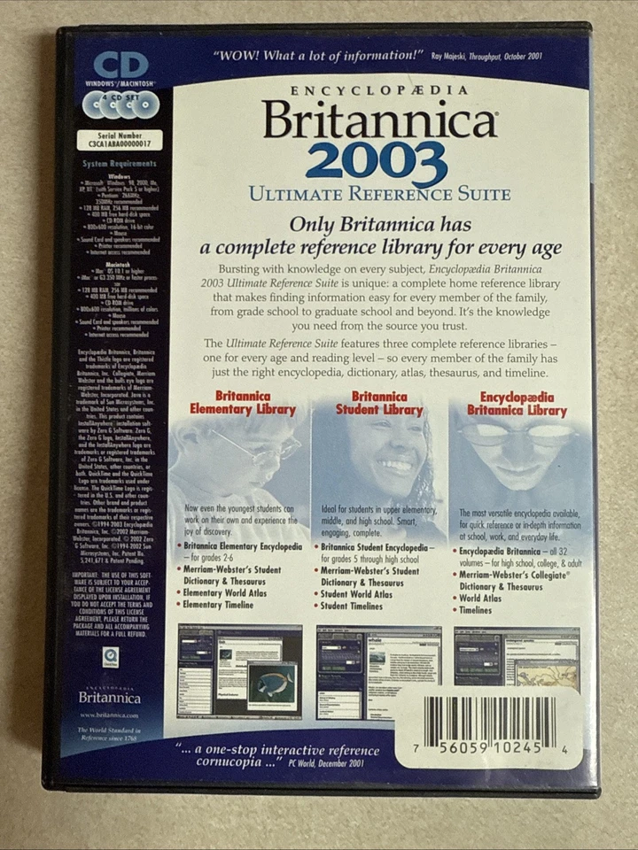 Nuevo sellado Encyclopedia Britannica 2003 Ultimate Reference Suite para Windows/Mac Foto 2 de 2