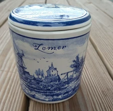 Delft Canister With Lid Four Seasons Hand Painted Porcelain Holland Vintage