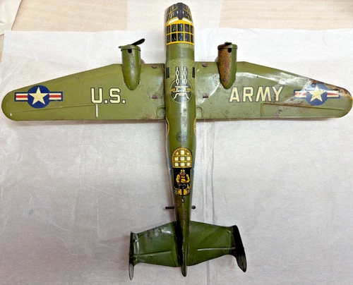 1950s Marx Wind Up Tin UD army Bomber Plane tin / metal