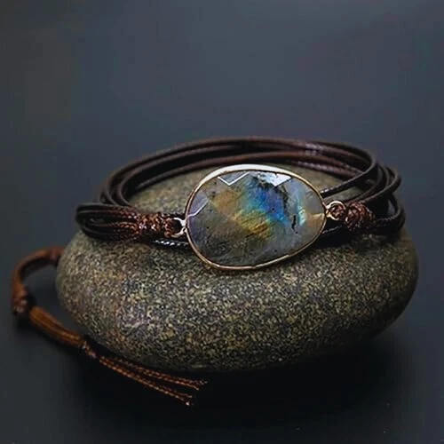 Mujer Boho Hecho a Mano Piedra Natural Cristal Cuero Cuentas Envoltura Pulseras Colección Foto 4 de 4