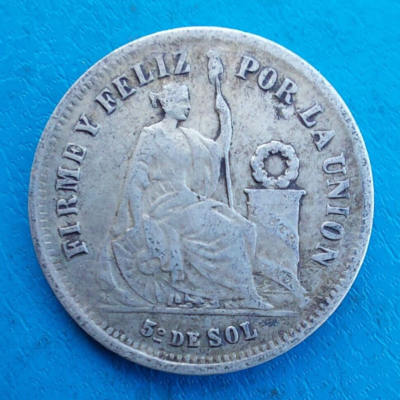 Pièce De Monnaie Pérou 1 Sol 1874 En Argent - Qualité TB (Très Beau)