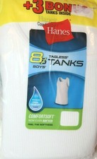 Hanes Boys' Tagless White Sleeveless Shirt Tank 8 Tanks S-XL