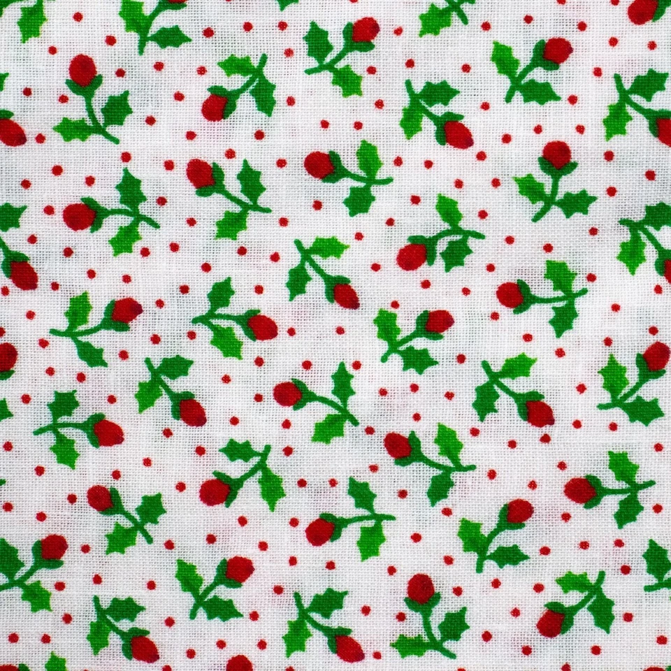 Vintage Cotton Quilting Fabric Red Rosebuds Dots 44x31 Red Green Floral Flowers - Image 2 of 3