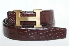 Dark Brown Genuine CROC Leather SKIN Men's Belt - W 1.3"