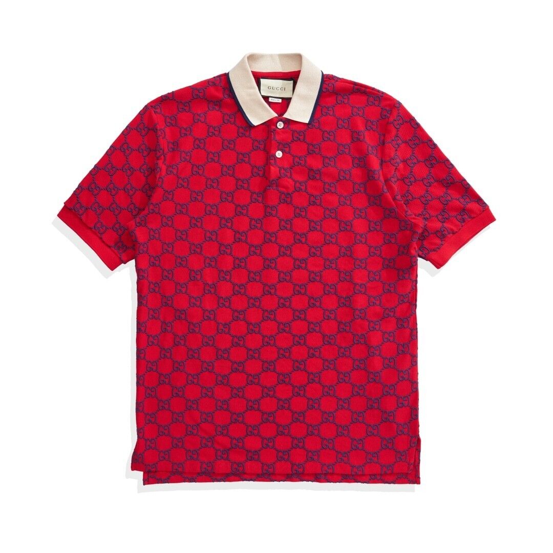 Gucci Men's Red Polo Shirt Embroidered GG Motif Size Gucci Men's Red Polo Shirt Embroidered GG Motif Size