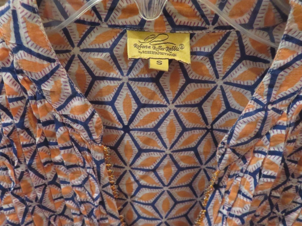 Roberta Roller Rabbit Beaded Tunic Top Sz S Lightweight Cotton Lawn Peach Blue - Image 4 of 4