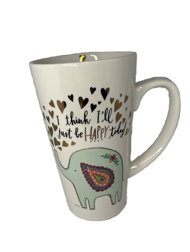 Natural Life I Think I’ll Just Be Happy Today White Mug Elephant Hearts Cup