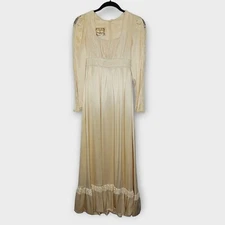 Vtg Gunne Sax Satin Lace Trimmed Wedding Dress Size 7 Modern XS Ivory