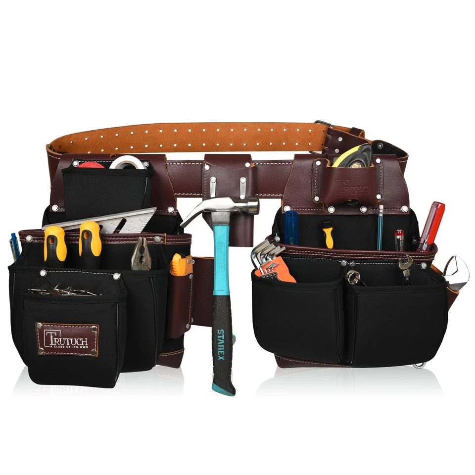 Cinturón de herramientas de nailon y cuero TRUTUCH con tirantes de trabajo de cuero | Electricista Foto 3 de 4