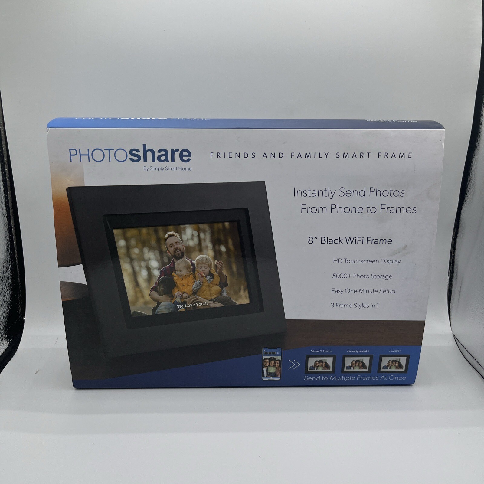 PhotoShare Friends and Family Smart Frame 8" Digital Photo Frame, Black