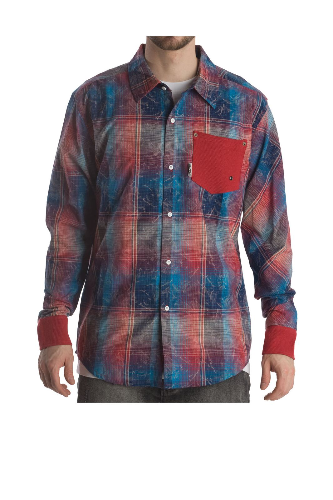 Мужская рубашка с длинным рукавом на пуговицах Nomis Stran в крупную синюю/красную клетку