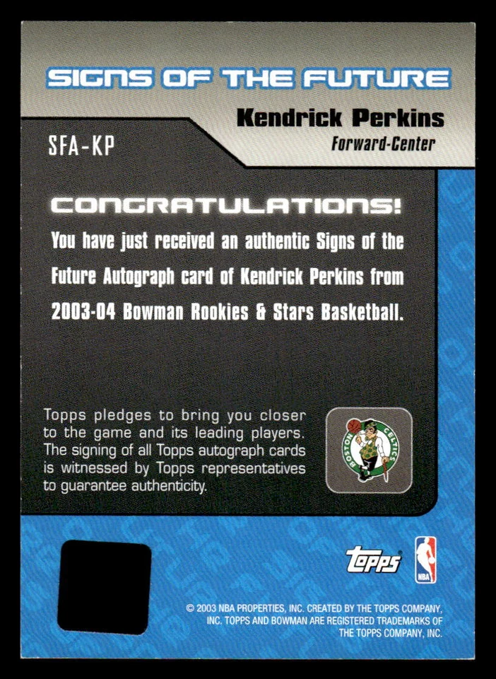 Kendrick Perkins 2003-04 Bowman #SFA-KP Signs of the Future Auto - Image 2 of 2