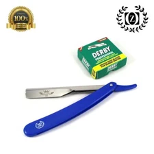 ZEEPK CUT THROAT (SHAVETTE) BARBER STRAIGHT RAZOR RASOIRS + 100 DERBY BLADES BLU