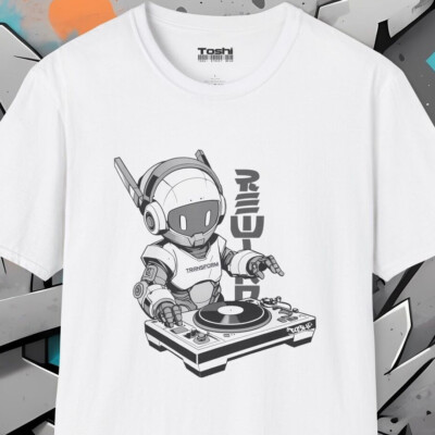 Robot Transform DJ Tee Unisex Adult T-Shirt HIP HOP Anime Graffiti-Style Design