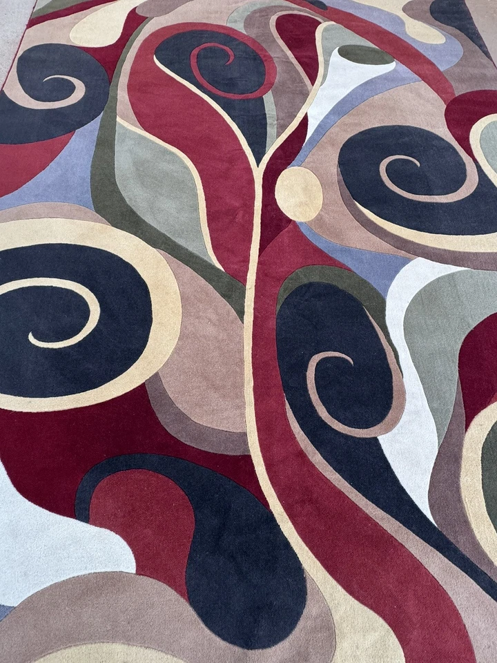 Alfombra abstracta moderna - 92,5” x 118” - estilo giratorio de mediados de siglo Foto 2 de 4