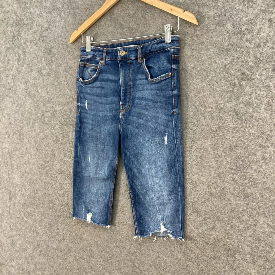 Pantalones Cortos Zara Mujer Talla US 8 AU 12 Azul Ajustado Bermudas Personalizados Deshilachados 37.22 Foto 2 de 4