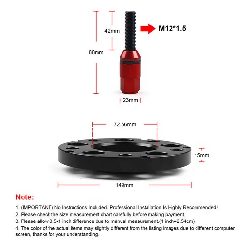 For BMW E36/E82/E88 5x120mm 15mm Hubcentric Wheel Spacers M12x1.5 Tapered Bolts - Picture 2 of 10