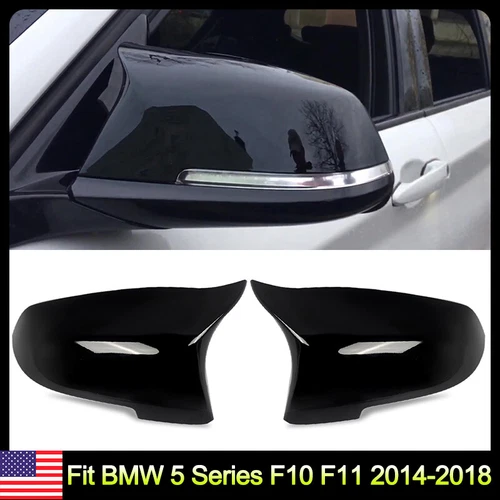 Pair Gloss Black Side Mirror Cover Caps For 2014-18 BMW 5 Series F10 F11 F18 LCI