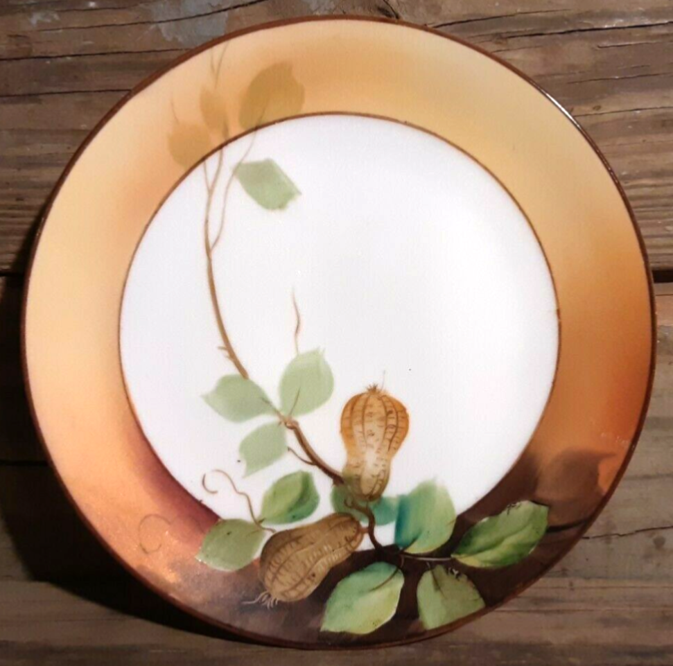 Nippon Hand Painted Porcelain Plate Peanut Plant Signed Antique