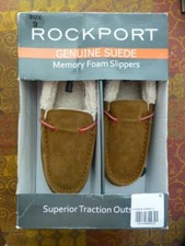 NIB Rockport Slip On Slippers Cinnamon Suede Memory Foam Indoor Outdoor 9 Medium